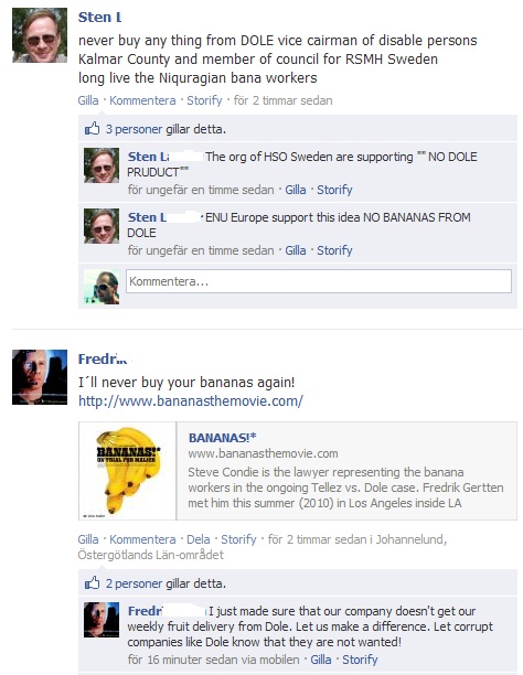 comments on Dole Facebook page, deleted by Dole